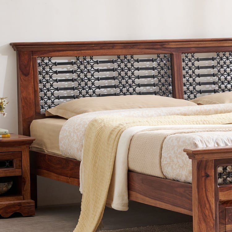 Helios Kian Sheesham Wood King Bed - Brown