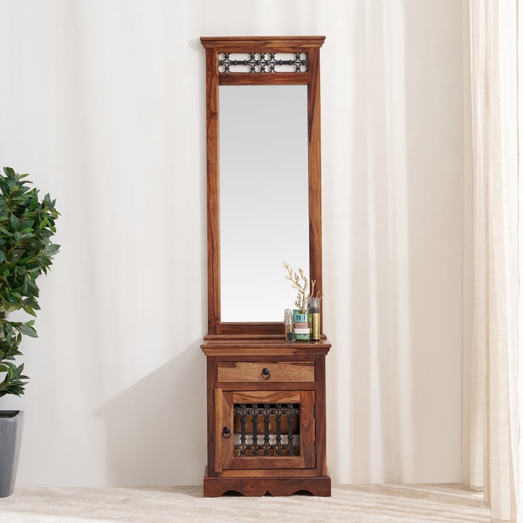 Helios Kian Sheesham Wood Dresser Mirror with Drawer - Brown