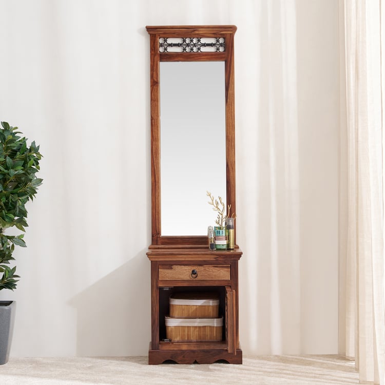 Helios Kian Sheesham Wood Dresser Mirror with Drawer - Brown