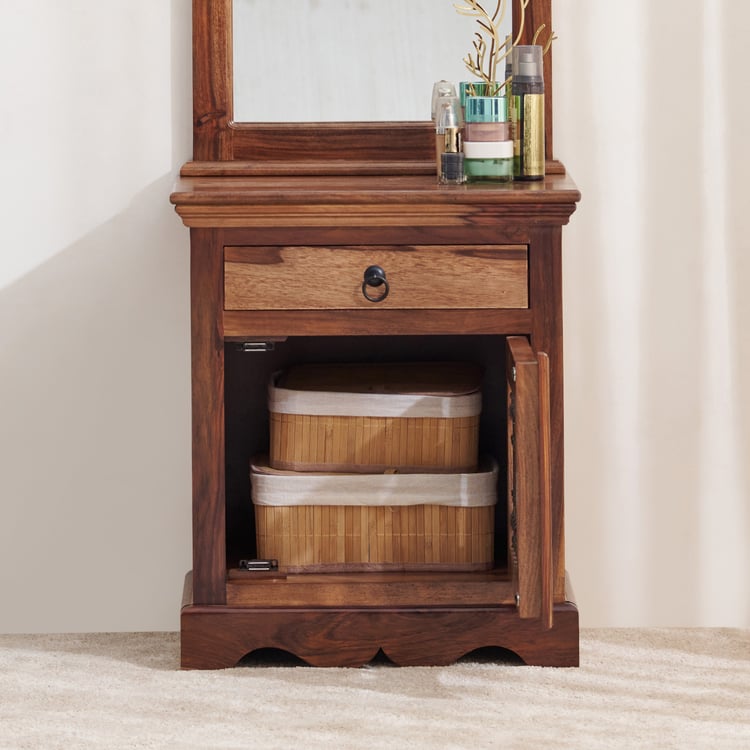 Helios Kian Sheesham Wood Dresser Mirror with Drawer - Brown