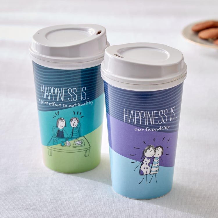 Melina Happiness Set of 2 Melamine Travel Flasks - 450ml