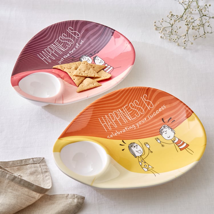 Melina Happiness Set of 2 Melamine Printed Chip and Dip Platters