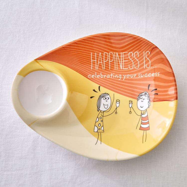 Melina Happiness Set of 2 Melamine Printed Chip and Dip Platters