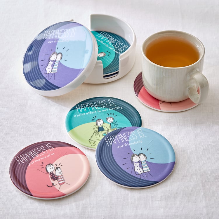 Melina Happiness Set of 6 Melamine Printed Coasters