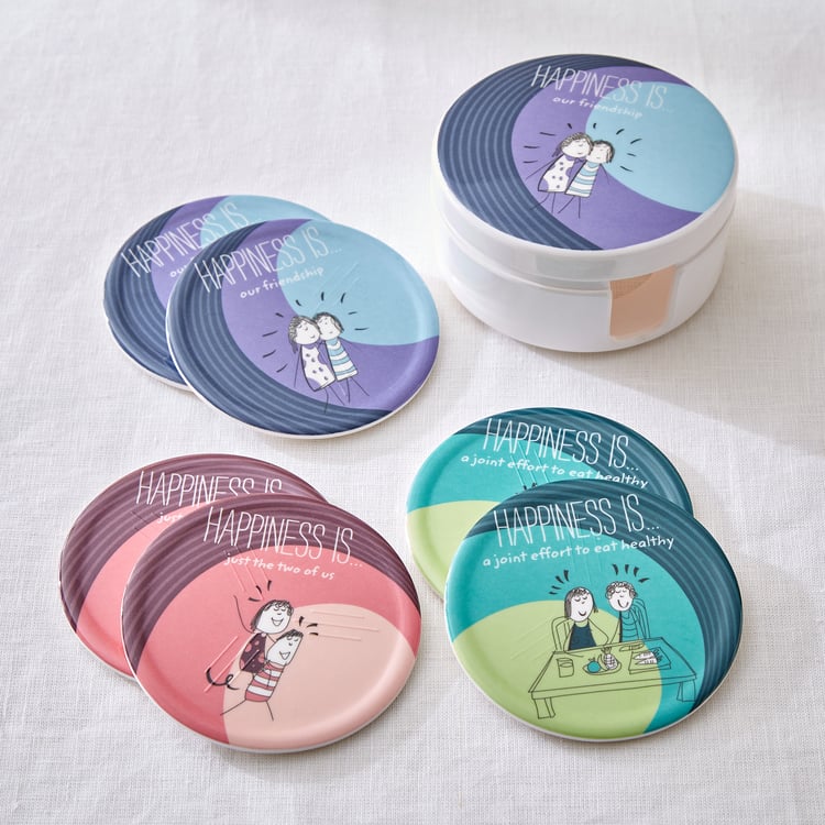 Melina Happiness Set of 6 Melamine Printed Coasters