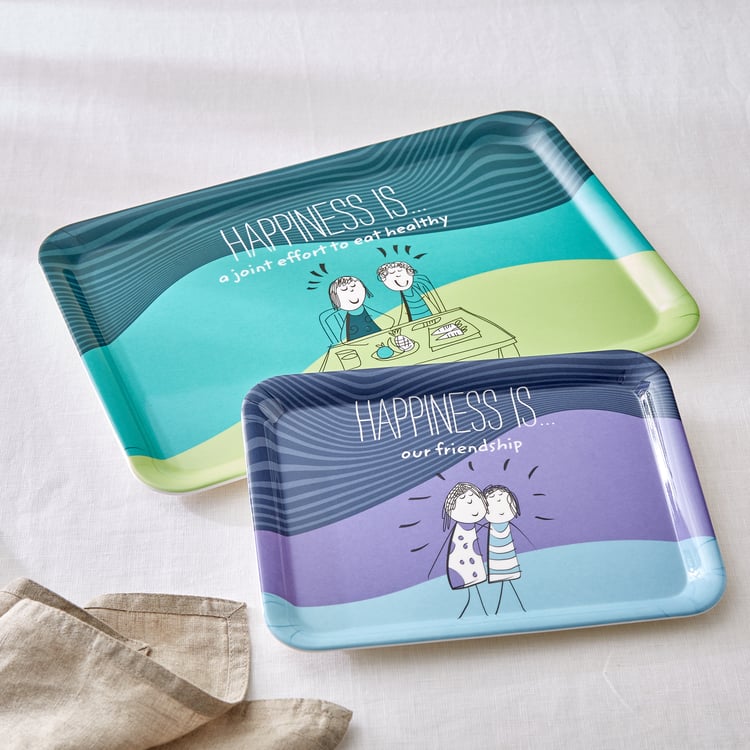 Melina Happiness Set of 2 Melamine Printed Serving Trays