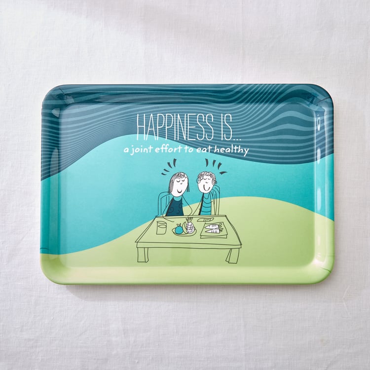 Melina Happiness Set of 2 Melamine Printed Serving Trays