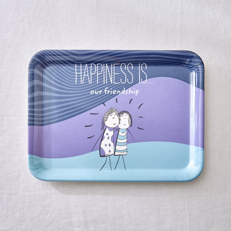 Melina Happiness Set of 2 Melamine Printed Serving Trays