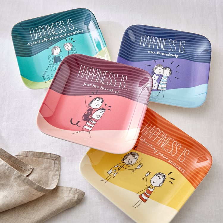 Melina Happiness Cooper Set of 4 Melamine Printed Serving Platters