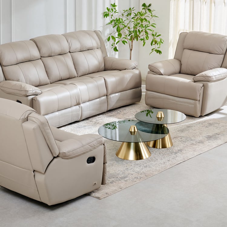 Torino Half Leather 3+1+1 Seater Recliner Set - Beige