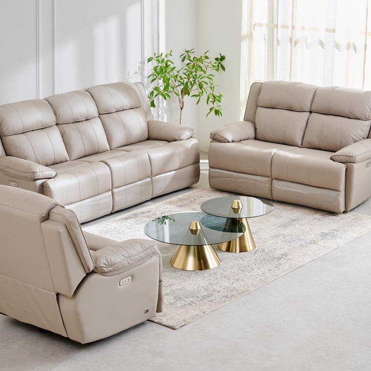 Torino Half Leather 3+2+1 Seater Electric Recliner Set - Beige