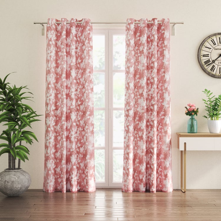 Chanderi Carnelian Set of 2 Burnout Pattern Sheer Door Curtains - 7ft