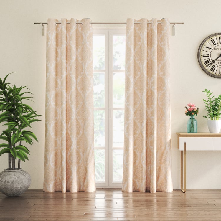 Chanderi Castor Set of 2 Burnout Pattern Sheer Door Curtains - 7ft