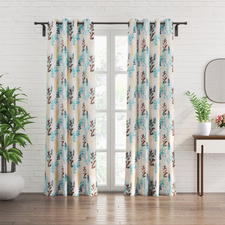 Chanderi Laurel Set of 2 Printed Sheer Door Curtains