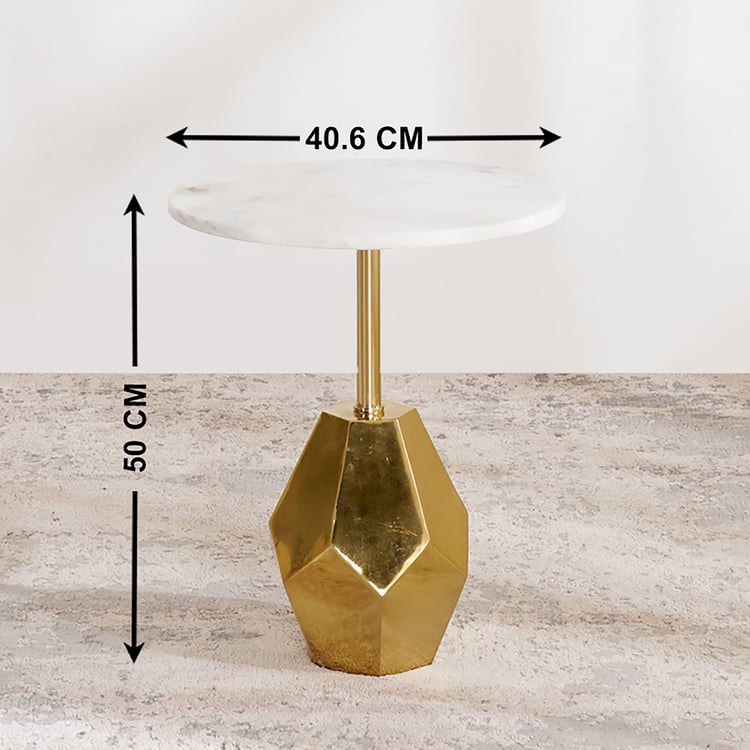 (Refurbished) Stuart Marble Top Accent Table - Gold