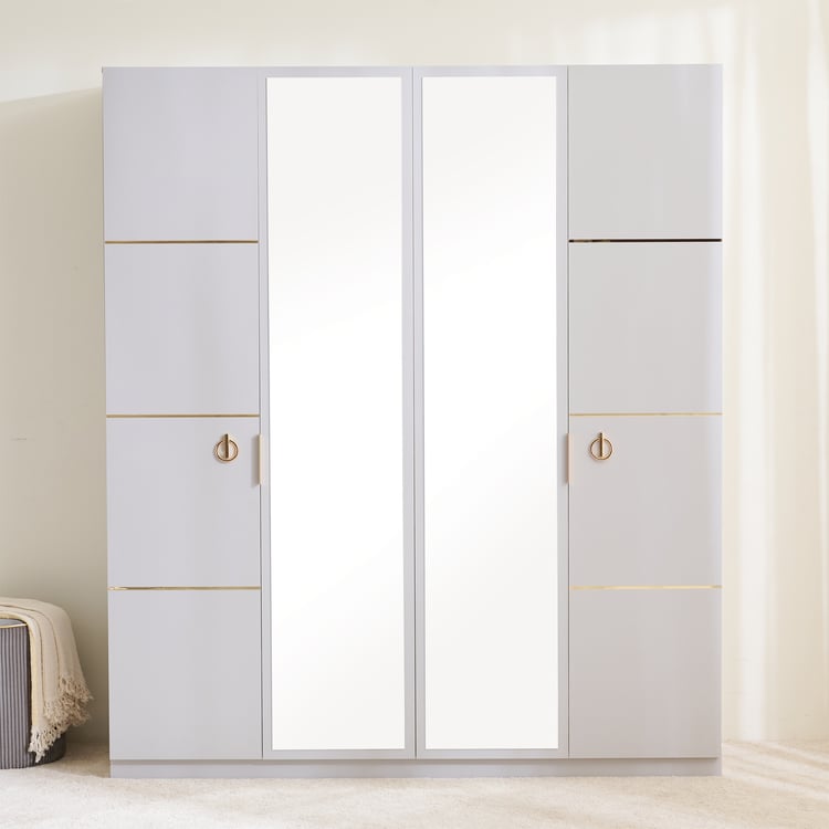 Anri 4-Door Wardrobe with Mirror - Grey