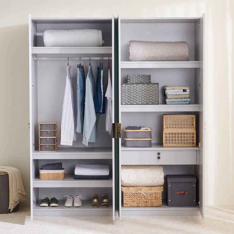 Anri 4-Door Wardrobe with Mirror - Grey