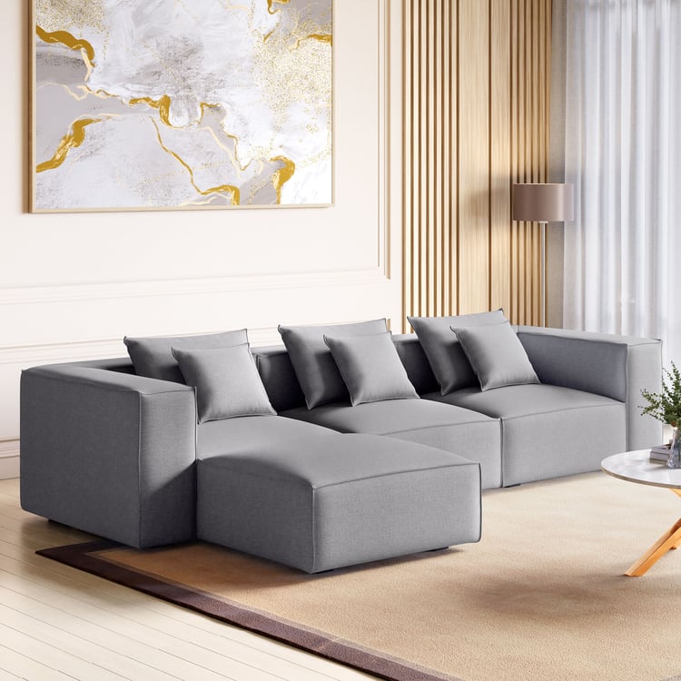 Mills Fabric 3-Seater Sofa with Ottoman