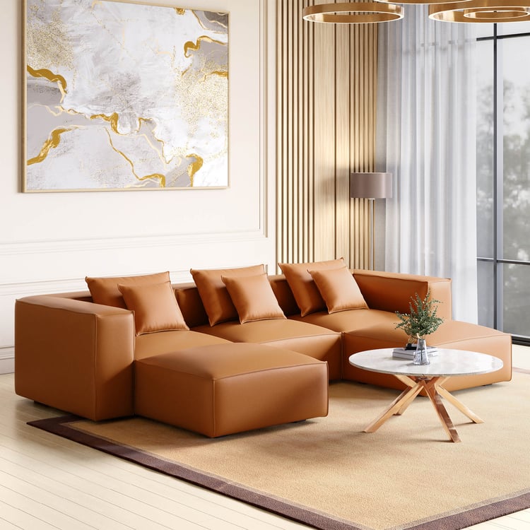 Mills Half Leather 3-Seater Sofa with 2 Ottomans