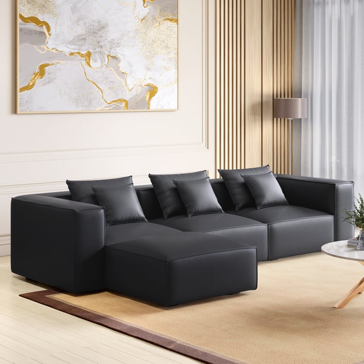 Mills Half Leather 3-Seater Sofa with Ottoman