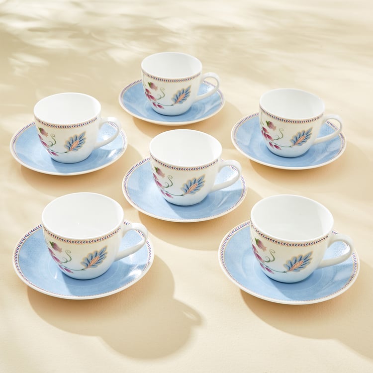 Mandarin Crane Set of 6 Bone China Cups and Saucers - 210ml