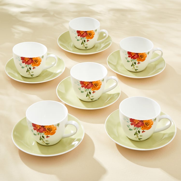 Mandarin Harvey Set of 6 Bone China Cups and Saucers - 210ml