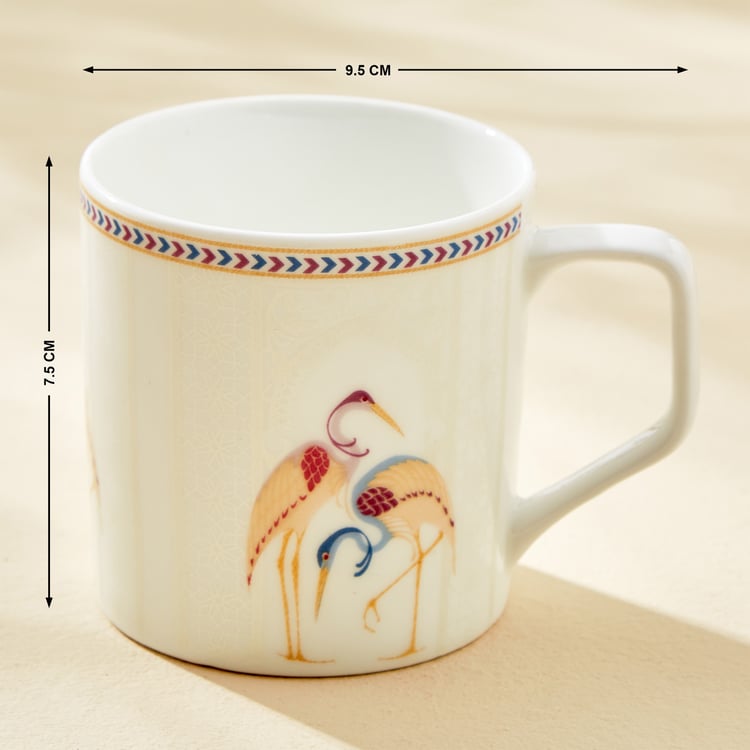 Mandarin Crane Set of 6 Bone China Printed Coffee Mugs - 230ml