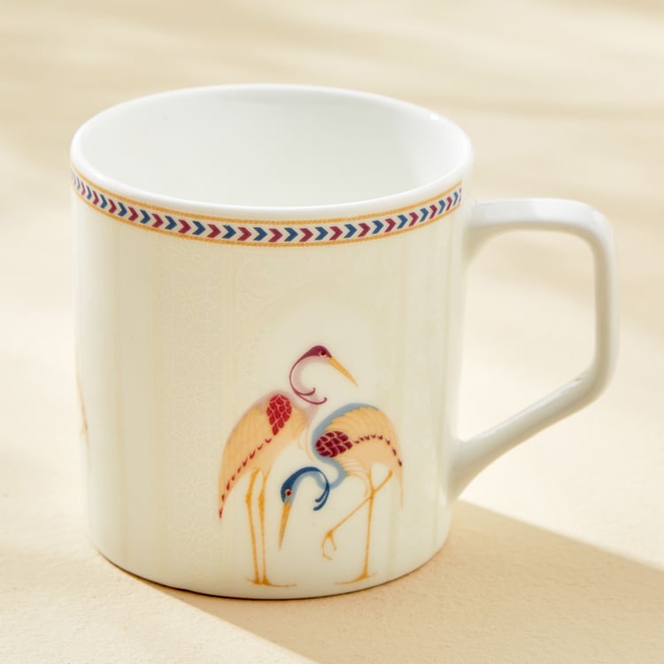 Mandarin Crane Set of 6 Bone China Printed Coffee Mugs - 230ml