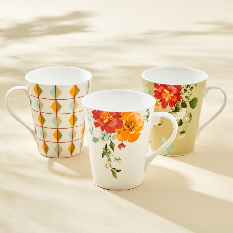 Mandarin Harvey Set of 3 Bone China Printed Coffee Mugs - 340ml