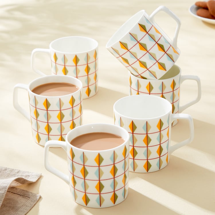 Mandarin Harvey Set of 6 Bone China Printed Coffee Mugs - 230ml