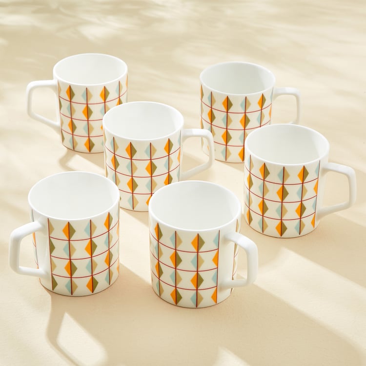 Mandarin Harvey Set of 6 Bone China Printed Coffee Mugs - 230ml