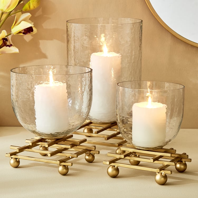 Splendid Gold Rush Cady Glass Hurricane Candle Holder with Stand