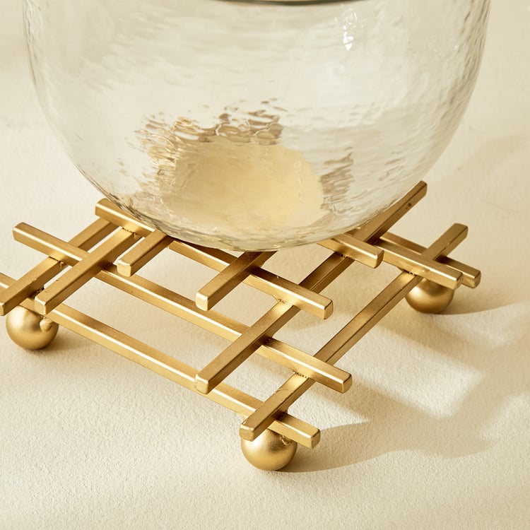 Splendid Gold Rush Cady Glass Hurricane Candle Holder with Stand