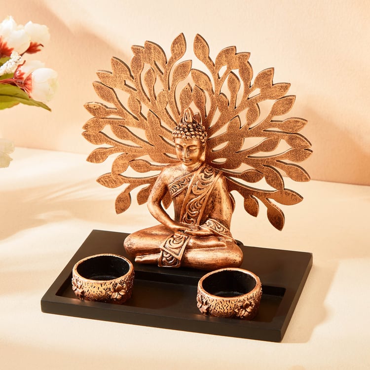 Renaissance 4Pcs Polyresin Buddha Figurine with T-Light Holders