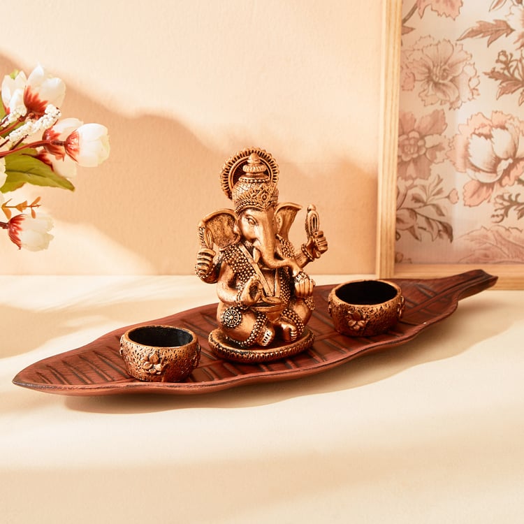 Renaissance 4Pcs Polyresin Ganesha Figurine with T-Light Holder