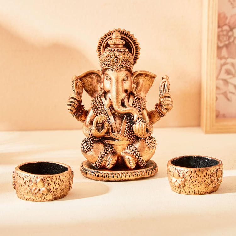 Renaissance 4Pcs Polyresin Ganesha Figurine with T-Light Holder