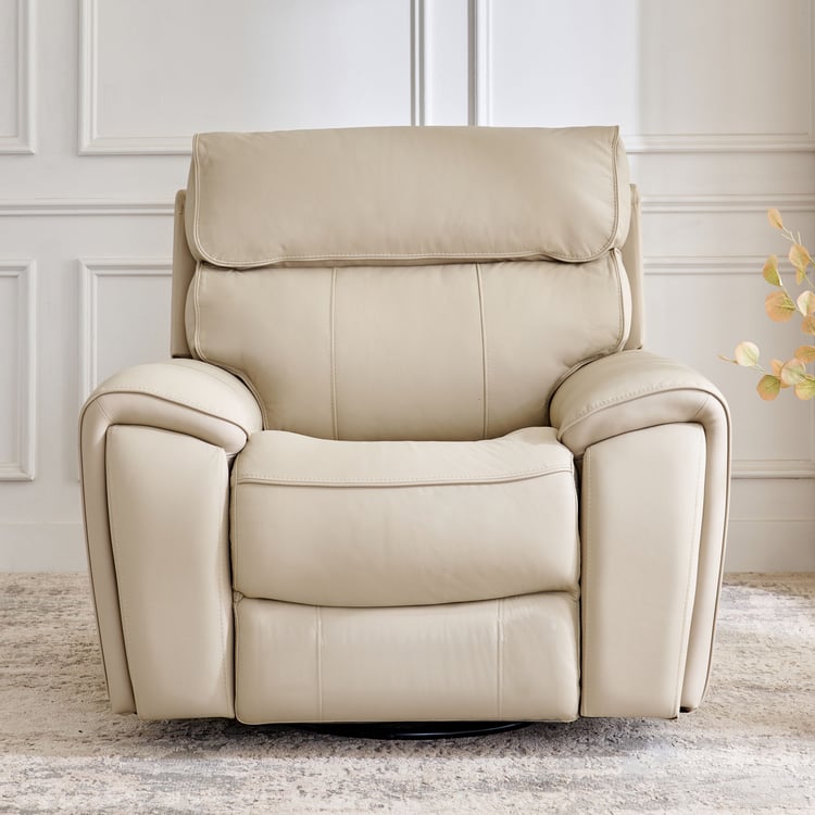 Stockholm Half Leather 1-Seater Swivel Rocking Recliner - Cream