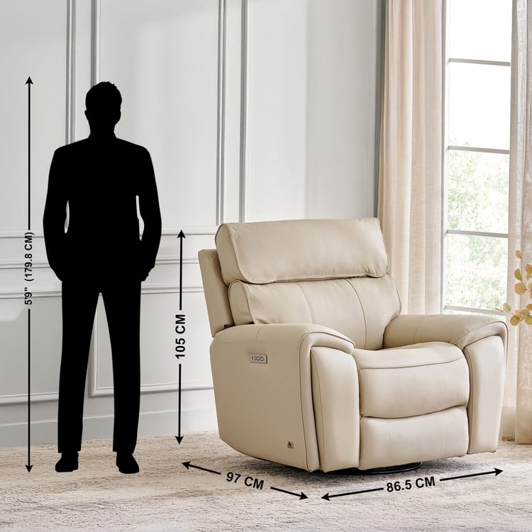 Stockholm Half Leather 1-Seater Swivel Rocking Recliner - Cream