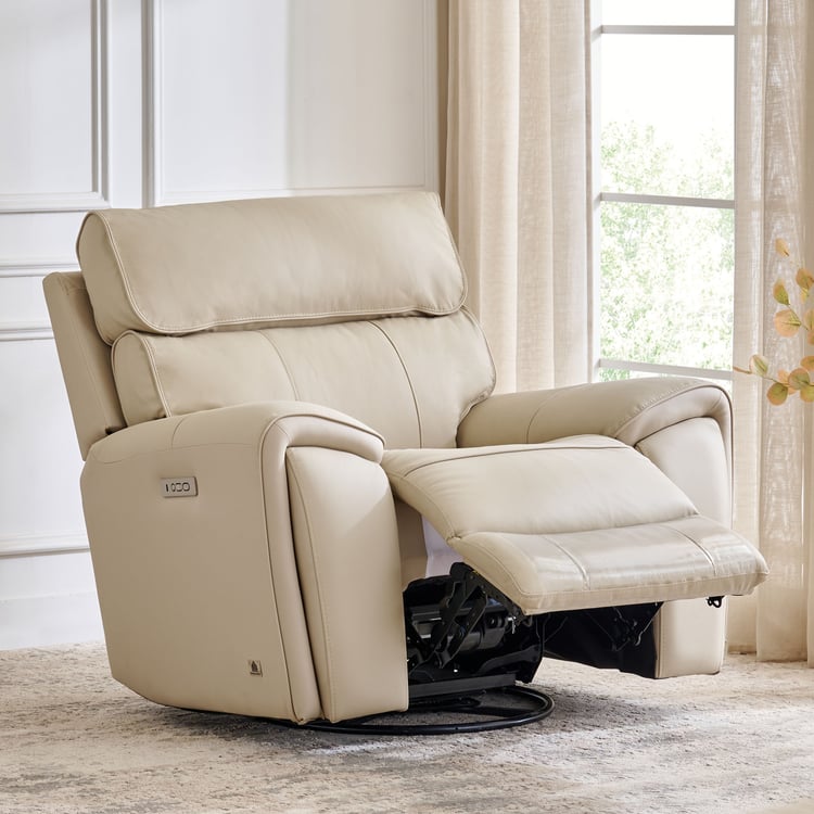 Stockholm Half Leather 1-Seater Swivel Rocking Recliner - Cream