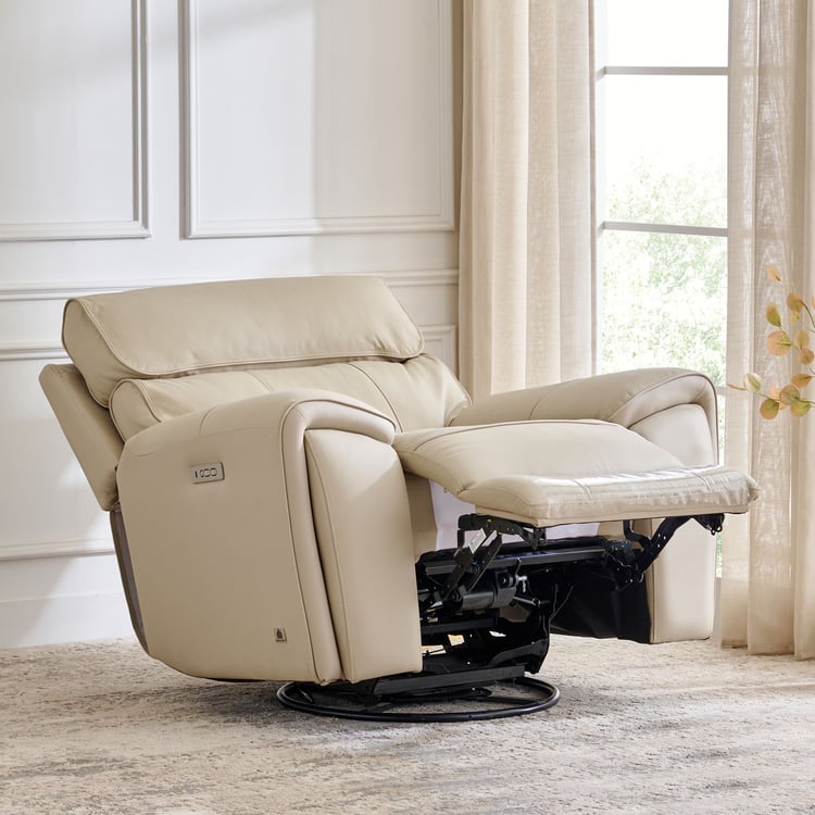 Stockholm Half Leather 1-Seater Swivel Rocking Recliner - Cream