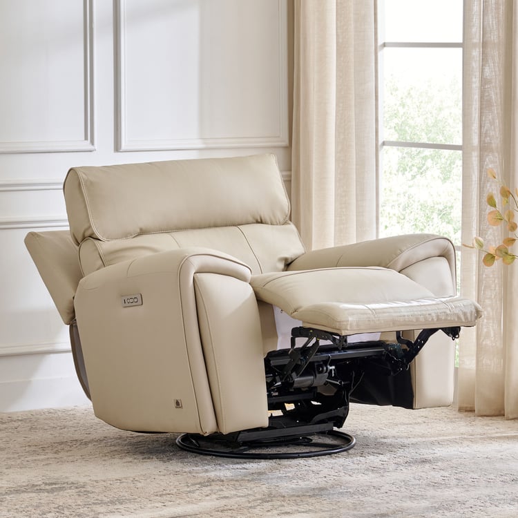 Stockholm Half Leather 1-Seater Swivel Rocking Recliner - Cream