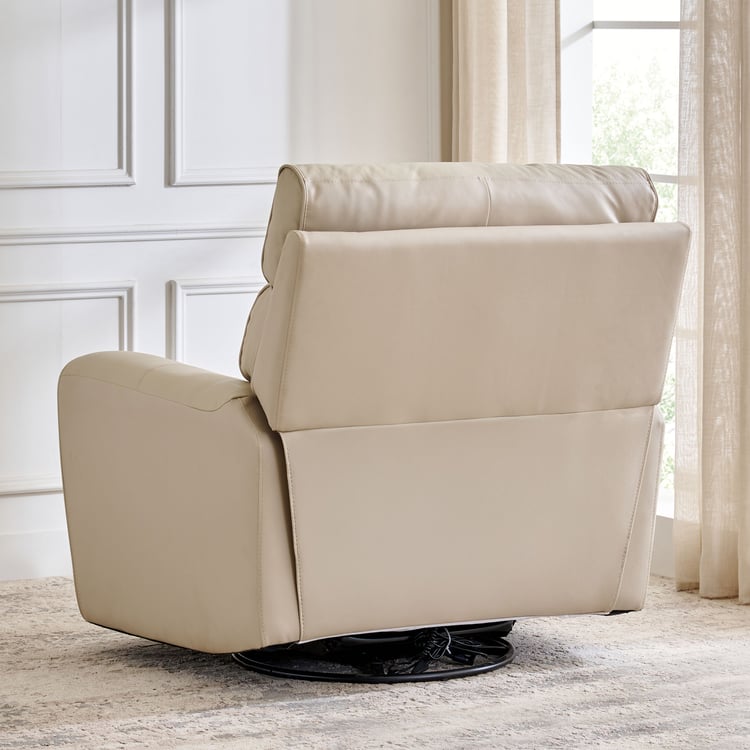 Stockholm Half Leather 1-Seater Swivel Rocking Recliner - Cream