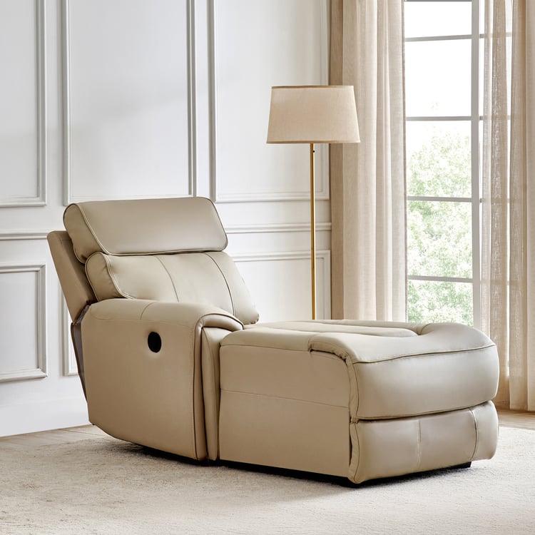 Stockholm Half Leather 1-Seater Push Back Left Lounge Recliner - Cream