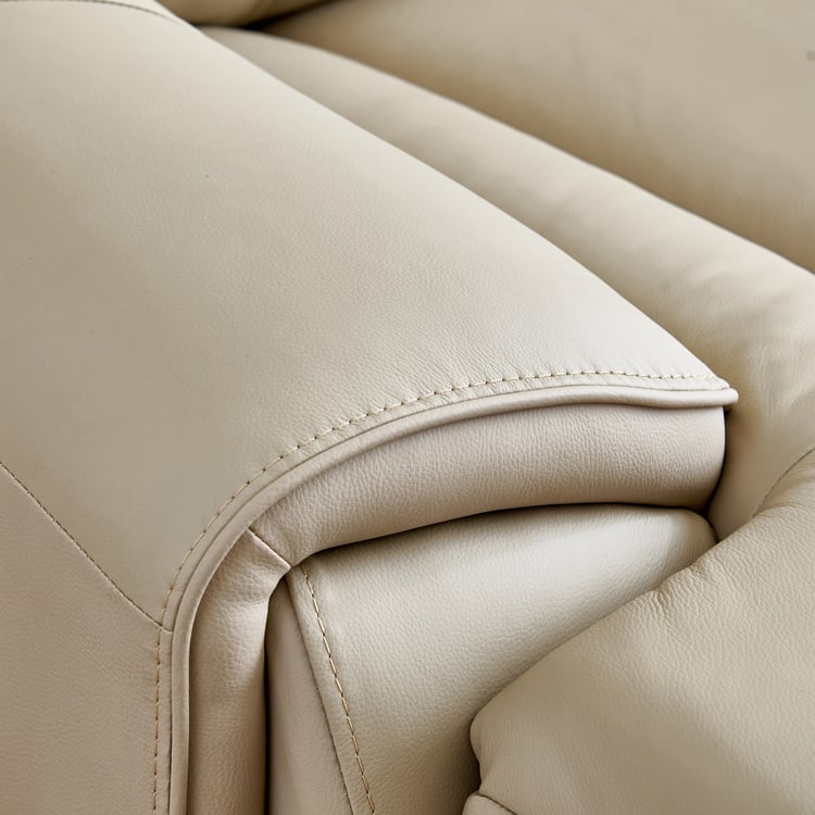 Stockholm Half Leather 1-Seater Push Back Left Lounge Recliner - Cream