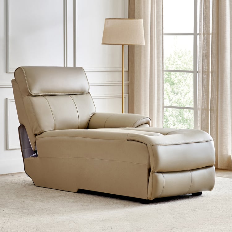 Stockholm Half Leather 1-Seater Push Back Right Lounge Recliner - Cream