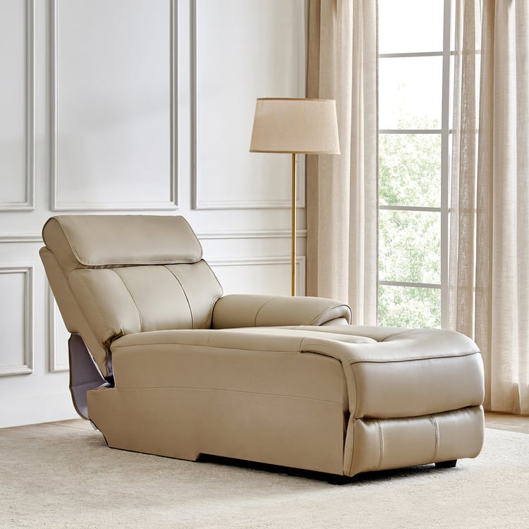 Stockholm Half Leather 1-Seater Push Back Right Lounge Recliner - Cream