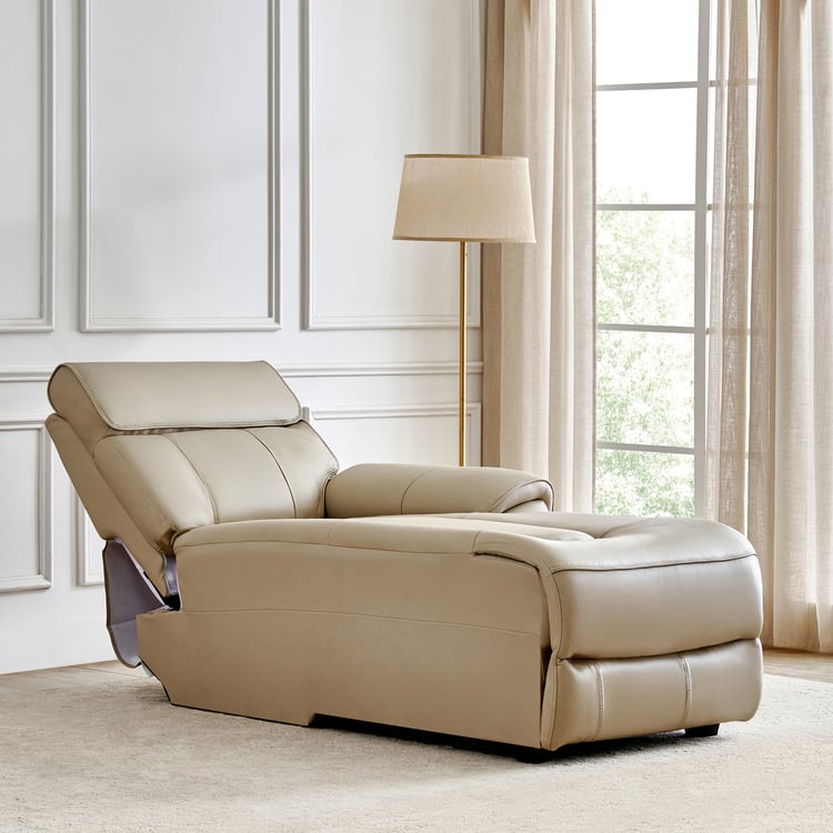 Stockholm Half Leather 1-Seater Push Back Right Lounge Recliner - Cream
