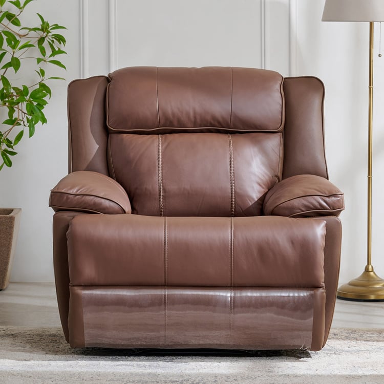 Torino Half Leather 1-Seater Recliner - Brown