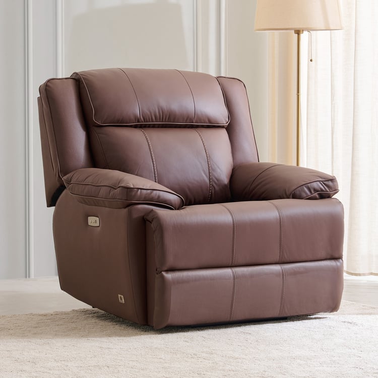 Torino Half Leather 1-Seater Electric Recliner - Brown