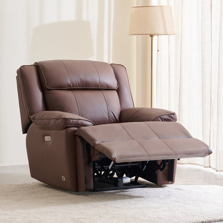 Torino Half Leather 1-Seater Electric Recliner - Brown